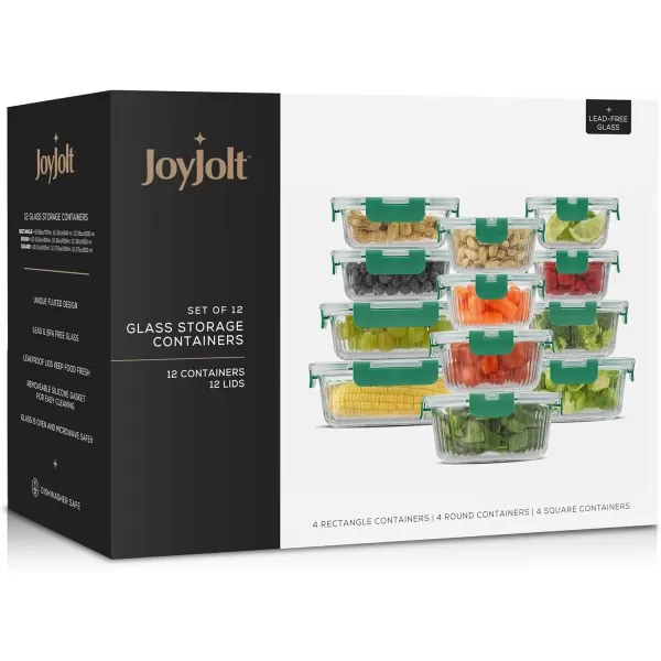 imageJoyJolt 24pc Fluted Glass Storage Containers with Lids 12 Airtight Freezer Safe Food Storage Containers Pantry Kitchen Storage Containers Glass Meal Prep Containers for LunchGreen