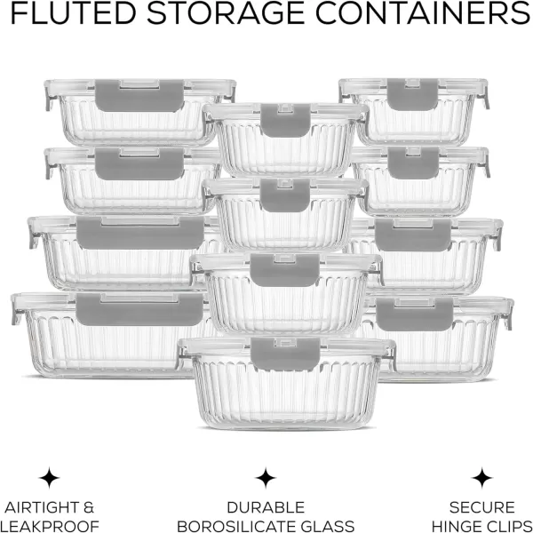 imageJoyJolt 24pc Fluted Glass Storage Containers with Lids 12 Airtight Freezer Safe Food Storage Containers Pantry Kitchen Storage Containers Glass Meal Prep Containers for LunchGray