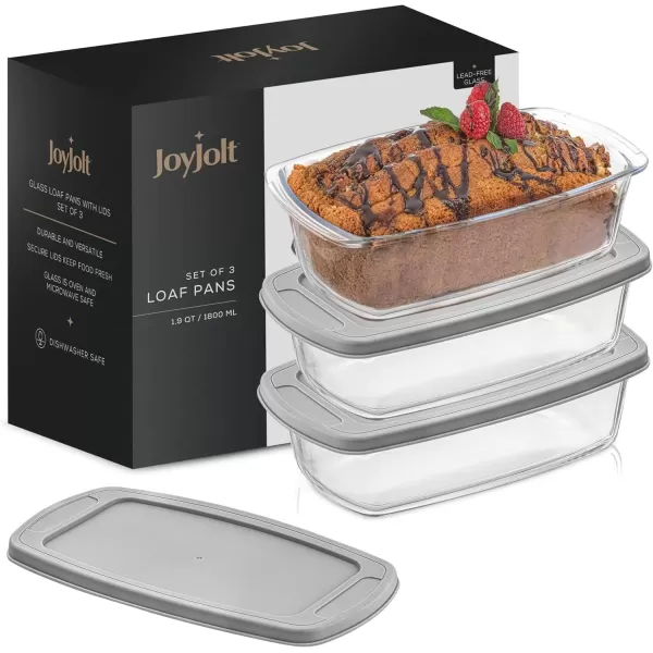 imageJoyJolt 3pc Loaf Pans for Baking Bread with Lids Baking Set 19 Quart Large Rectangular Baking Dish With Lid Oven Pan Banana Bread Pan Lasagna Pan Deep with Lid Bread Saver Container AirtightGray