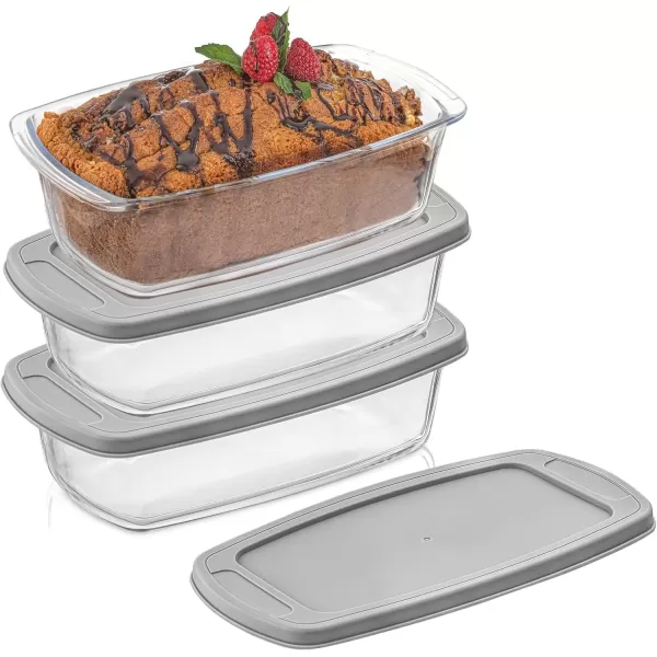imageJoyJolt 3pc Loaf Pans for Baking Bread with Lids Baking Set 19 Quart Large Rectangular Baking Dish With Lid Oven Pan Banana Bread Pan Lasagna Pan Deep with Lid Bread Saver Container AirtightGray