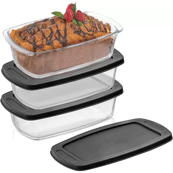 imageJoyJolt 3pc Loaf Pans for Baking Bread with Lids Baking Set 19 Quart Large Rectangular Baking Dish With Lid Oven Pan Banana Bread Pan Lasagna Pan Deep with Lid Bread Saver Container AirtightBlack