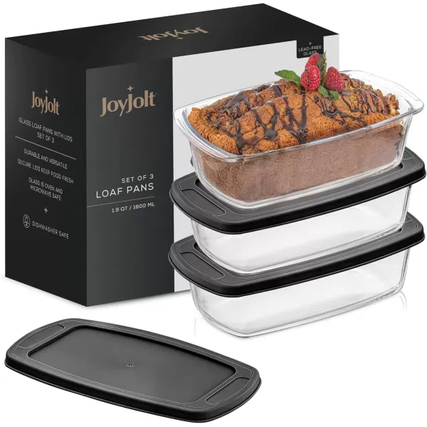 imageJoyJolt 3pc Loaf Pans for Baking Bread with Lids Baking Set 19 Quart Large Rectangular Baking Dish With Lid Oven Pan Banana Bread Pan Lasagna Pan Deep with Lid Bread Saver Container AirtightBlack