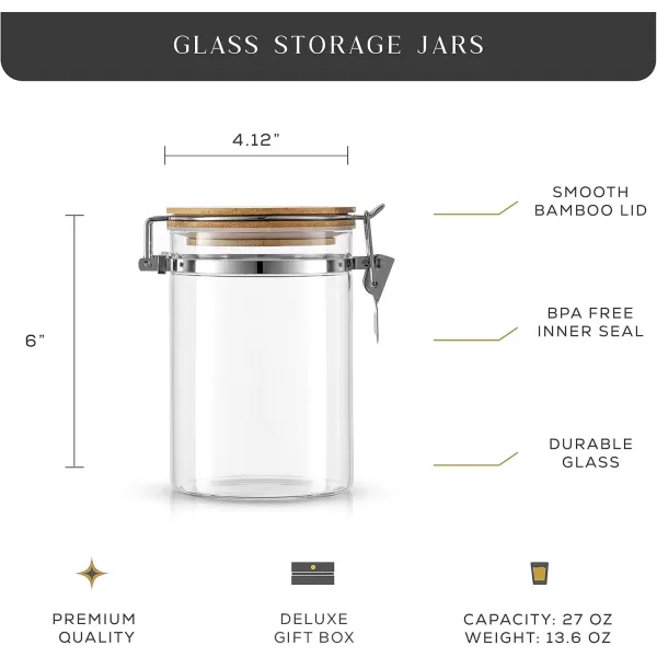 imageJoyJolt Borosilicate Glass Jars With Bamboo Lids 27oz 2PC Set of Airtight Storage Jars with Clamp Lids for Pantry Storage Air Tight Sealable Containers for Kitchen Organization