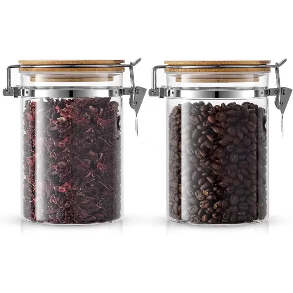 imageJoyJolt Borosilicate Glass Jars With Bamboo Lids 27oz 2PC Set of Airtight Storage Jars with Clamp Lids for Pantry Storage Air Tight Sealable Containers for Kitchen Organization