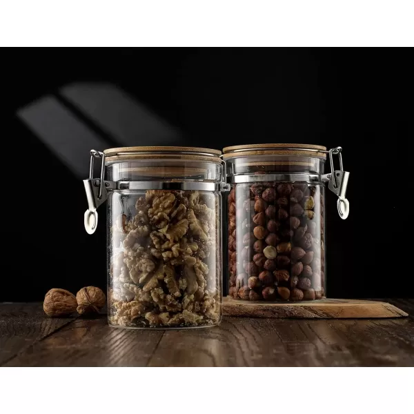 imageJoyJolt Borosilicate Glass Jars With Bamboo Lids 27oz 2PC Set of Airtight Storage Jars with Clamp Lids for Pantry Storage Air Tight Sealable Containers for Kitchen Organization