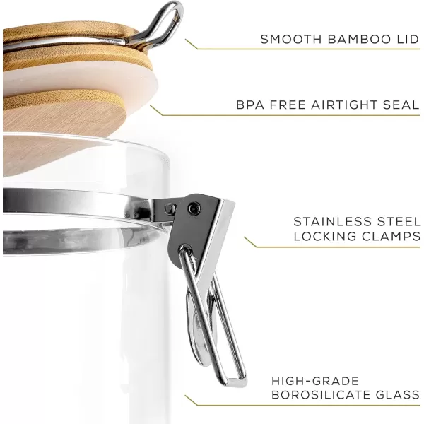 imageJoyJolt Borosilicate Glass Jars With Bamboo Lids 27oz 2PC Set of Airtight Storage Jars with Clamp Lids for Pantry Storage Air Tight Sealable Containers for Kitchen Organization