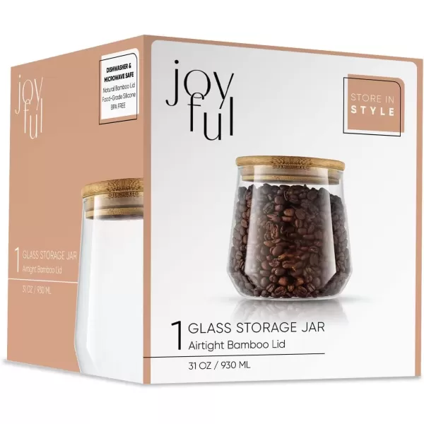 imageJoyJolt Cookie Jar 1 Large Glass Jars With Bamboo Lids Set For Kitchen Counter Rice Jar Candy Jar Flour and Sugar Containers Canisters 31OZ Big Glass Jar with Lid Airtight Glass Storage