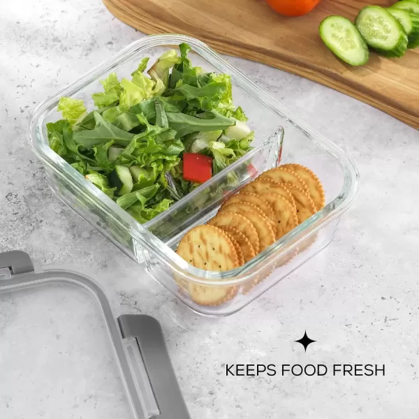 imageJoyJolt Divided Food Storage Containers with Lids Airtight 5 Pack Glass Meal Prep Containers 2 Compartment Set Glass Bento Box Reusable Food Containers Portion Control Containers for Weight LossGray