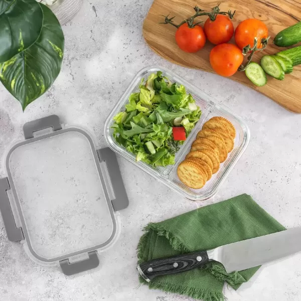 imageJoyJolt Divided Food Storage Containers with Lids Airtight 5 Pack Glass Meal Prep Containers 2 Compartment Set Glass Bento Box Reusable Food Containers Portion Control Containers for Weight LossGray