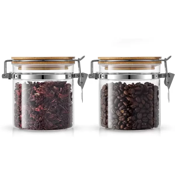 imageJoyJolt Glass Jars With Bamboo Lids 12 fl oz 2PC Set of Airtight Storage Jars with Clamp Lids for Pantry Food Storage Air Tight Sealable Glass Canisters Containers for Kitchen Organization