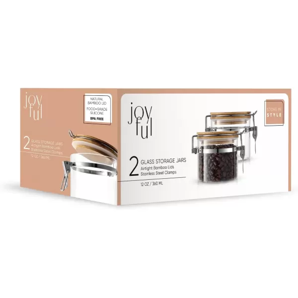 imageJoyJolt Glass Jars With Bamboo Lids 12 fl oz 2PC Set of Airtight Storage Jars with Clamp Lids for Pantry Food Storage Air Tight Sealable Glass Canisters Containers for Kitchen Organization