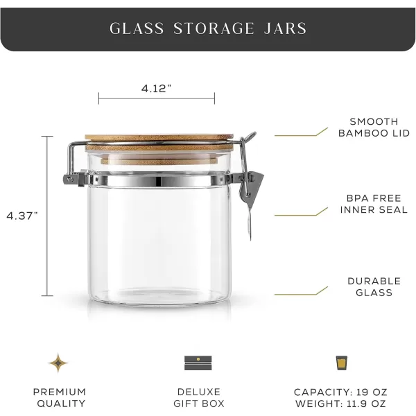 imageJoyJolt Glass Jars With Bamboo Lids 19 fl oz 2PC Set of Airtight Storage Jars with Clamp Lids for Pantry Food Storage Air Tight Sealable Glass Canisters Containers for Kitchen Organization