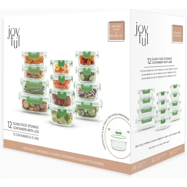 imageJoyJolt JoyFul 24pc12 Airtight Freezer Safe Food Storage Containers and 12 Lids Pantry Kitchen Storage Containers Glass Meal Prep Container for Lunch Glass Storage Containers with LidsColor Green