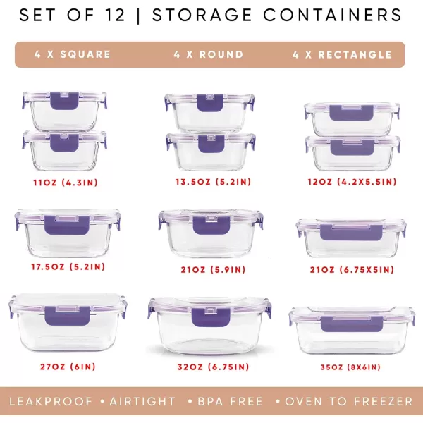imageJoyJolt JoyFul 24pc12 Airtight Freezer Safe Food Storage Containers and 12 Lids Pantry Kitchen Storage Containers Glass Meal Prep Container for Lunch Glass Storage Containers with LidsColor Very Peri