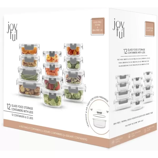 imageJoyJolt JoyFul 24pc12 Airtight Freezer Safe Food Storage Containers and 12 Lids Pantry Kitchen Storage Containers Glass Meal Prep Container for Lunch Glass Storage Containers with LidsColor Grey