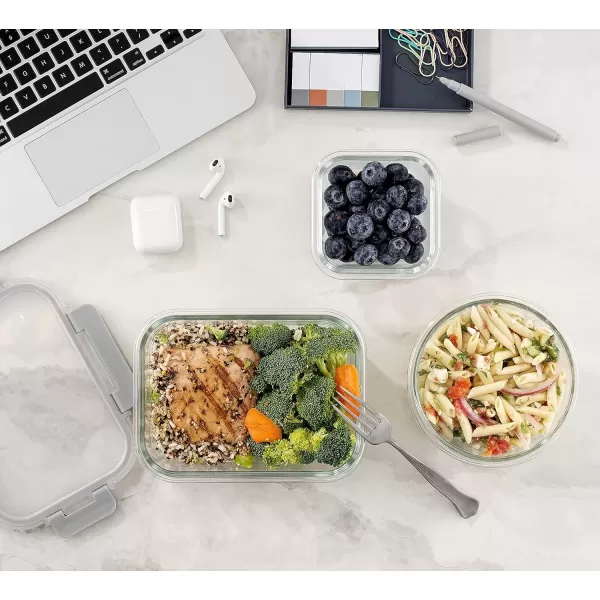 imageJoyJolt JoyFul 24pc12 Airtight Freezer Safe Food Storage Containers and 12 Lids Pantry Kitchen Storage Containers Glass Meal Prep Container for Lunch Glass Storage Containers with LidsColor Grey