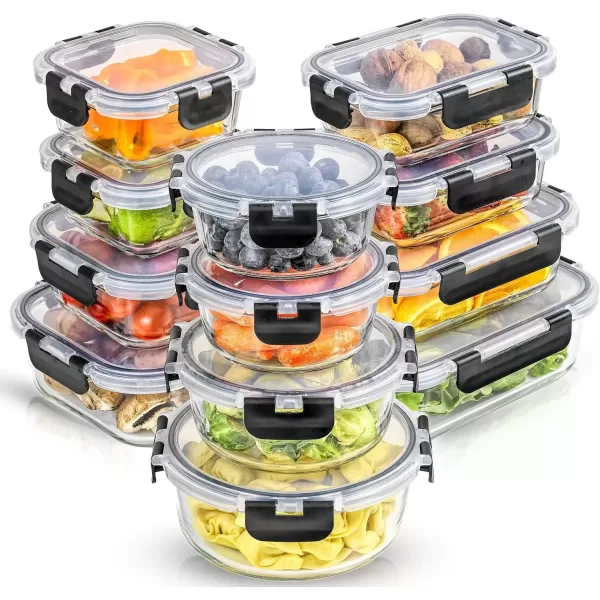 imageJoyJolt JoyFul 24pc12 Airtight Freezer Safe Food Storage Containers and 12 Lids Pantry Kitchen Storage Containers Glass Meal Prep Container for Lunch Glass Storage Containers with LidsColor Black