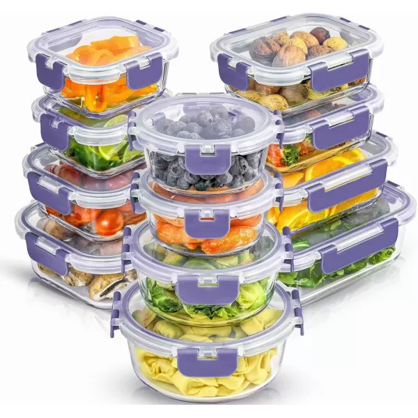 imageJoyJolt JoyFul 24pc12 Airtight Freezer Safe Food Storage Containers and 12 Lids Pantry Kitchen Storage Containers Glass Meal Prep Container for Lunch Glass Storage Containers with LidsColor Very Peri