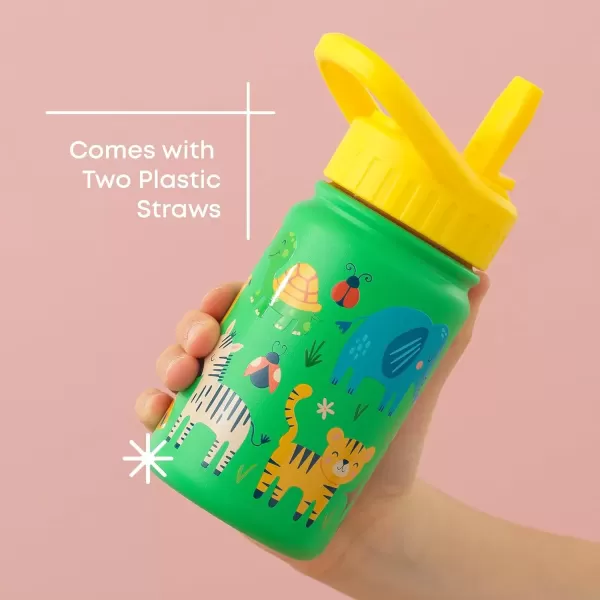 imageJoyJolt Kids Water Bottle with Straw Lid 12oz Small Stainless Steel Reusable Tumbler for Kids Girls Boys or Teen Vacuum Insulated Water Bottle for School Travel and Outdoors LeakproofZoo