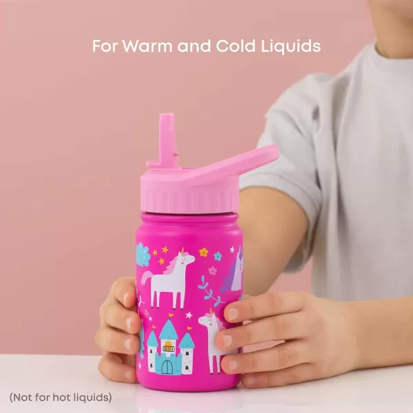 imageJoyJolt Kids Water Bottle with Straw Lid 12oz Small Stainless Steel Reusable Tumbler for Kids Girls Boys or Teen Vacuum Insulated Water Bottle for School Travel and Outdoors LeakproofUnicorn