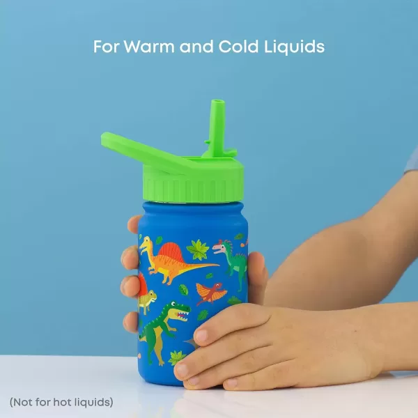 imageJoyJolt Kids Water Bottle with Straw Lid 12oz Small Stainless Steel Reusable Tumbler for Kids Girls Boys or Teen Vacuum Insulated Water Bottle for School Travel and Outdoors LeakproofDinos