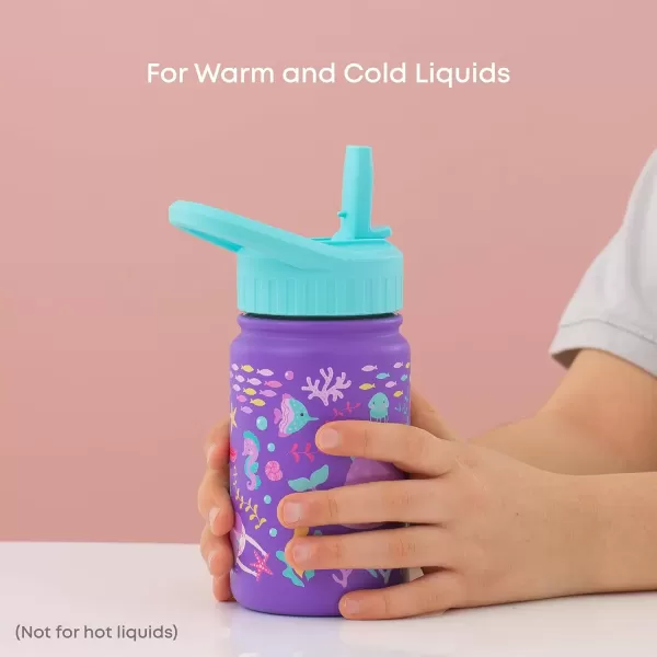 imageJoyJolt Kids Water Bottle with Straw Lid 12oz Small Stainless Steel Reusable Tumbler for Kids Girls Boys or Teen Vacuum Insulated Water Bottle for School Travel and Outdoors LeakproofSea