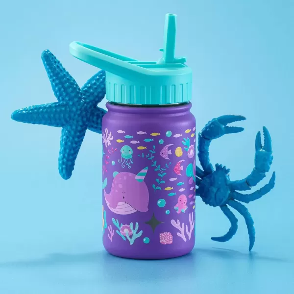 imageJoyJolt Kids Water Bottle with Straw Lid 12oz Small Stainless Steel Reusable Tumbler for Kids Girls Boys or Teen Vacuum Insulated Water Bottle for School Travel and Outdoors LeakproofSea