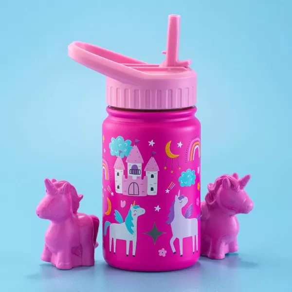 imageJoyJolt Kids Water Bottle with Straw Lid 12oz Small Stainless Steel Reusable Tumbler for Kids Girls Boys or Teen Vacuum Insulated Water Bottle for School Travel and Outdoors LeakproofUnicorn
