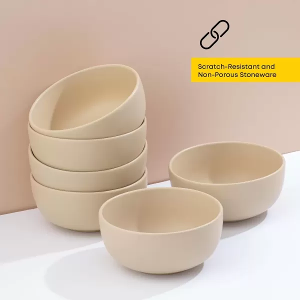 imageJoyJolt Mesa 23oz Stoneware Soup Bowls Dishwasher and Microwave Safe Bowls 58quot Matte Beige Cereal Bowls Set of 6 Bowls for Kitchen Pasta Oatmeal Salad Ice Cream or Dessert BowlsBeige