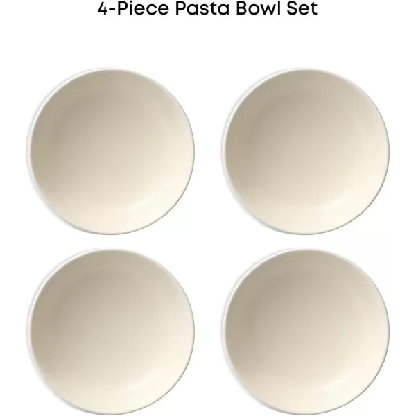 imageJoyJolt Mesa 30oz Stoneware Pasta Bowls Set of 4 Salad Bowls Serving Bowls for Kitchen Oatmeal Soup Dinner Matte Sage Green Dishwasher and Microwave Safe Wide and Shallow Plate BowlsLinen