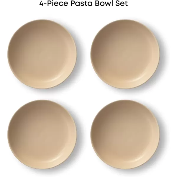 imageJoyJolt Mesa 30oz Stoneware Pasta Bowls Set of 4 Salad Bowls Serving Bowls for Kitchen Oatmeal Soup Dinner Matte Sage Green Dishwasher and Microwave Safe Wide and Shallow Plate BowlsBeige