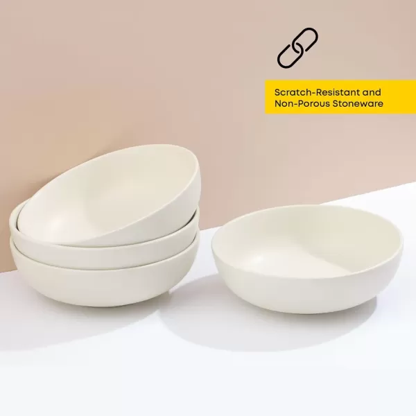 imageJoyJolt Mesa 30oz Stoneware Pasta Bowls Set of 4 Salad Bowls Serving Bowls for Kitchen Oatmeal Soup Dinner Matte Sage Green Dishwasher and Microwave Safe Wide and Shallow Plate BowlsLinen