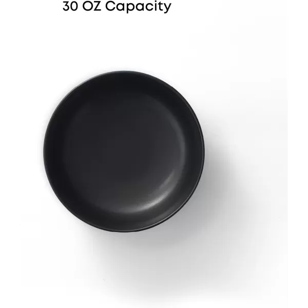 imageJoyJolt Mesa 30oz Stoneware Pasta Bowls Set of 4 Salad Bowls Serving Bowls for Kitchen Oatmeal Soup Dinner Matte Sage Green Dishwasher and Microwave Safe Wide and Shallow Plate BowlsBlack