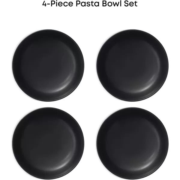 imageJoyJolt Mesa 30oz Stoneware Pasta Bowls Set of 4 Salad Bowls Serving Bowls for Kitchen Oatmeal Soup Dinner Matte Sage Green Dishwasher and Microwave Safe Wide and Shallow Plate BowlsBlack