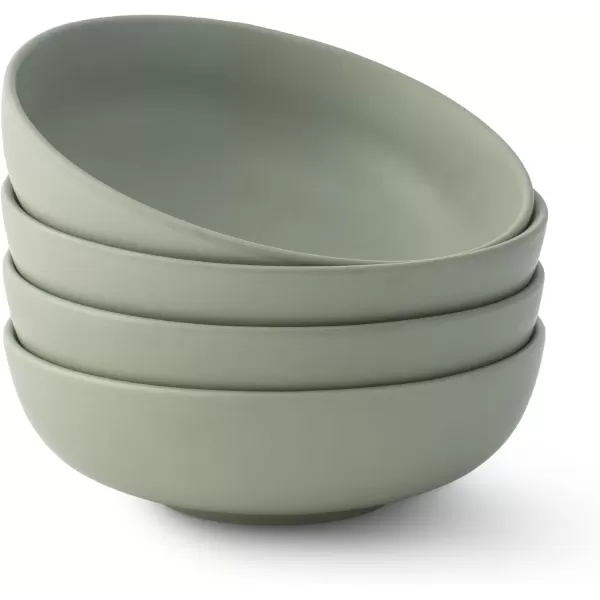 imageJoyJolt Mesa 30oz Stoneware Pasta Bowls Set of 4 Salad Bowls Serving Bowls for Kitchen Oatmeal Soup Dinner Matte Sage Green Dishwasher and Microwave Safe Wide and Shallow Plate BowlsGreen