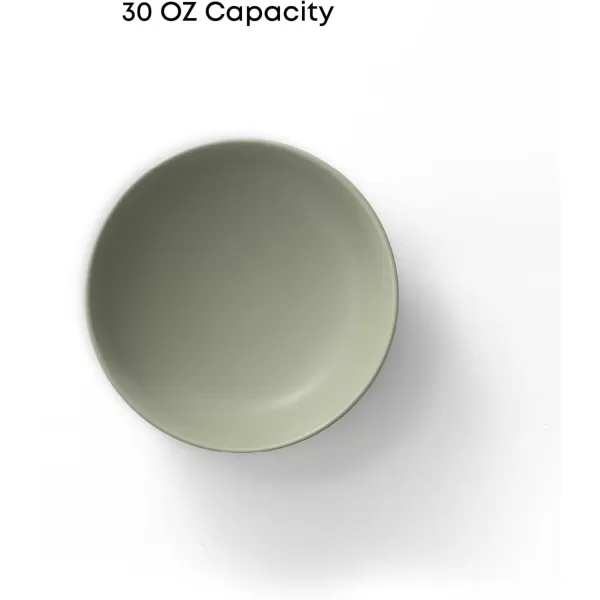 imageJoyJolt Mesa 30oz Stoneware Pasta Bowls Set of 4 Salad Bowls Serving Bowls for Kitchen Oatmeal Soup Dinner Matte Sage Green Dishwasher and Microwave Safe Wide and Shallow Plate BowlsGreen