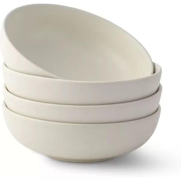 imageJoyJolt Mesa 30oz Stoneware Pasta Bowls Set of 4 Salad Bowls Serving Bowls for Kitchen Oatmeal Soup Dinner Matte Sage Green Dishwasher and Microwave Safe Wide and Shallow Plate BowlsLinen