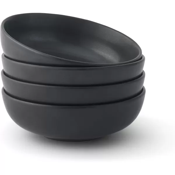 imageJoyJolt Mesa 30oz Stoneware Pasta Bowls Set of 4 Salad Bowls Serving Bowls for Kitchen Oatmeal Soup Dinner Matte Sage Green Dishwasher and Microwave Safe Wide and Shallow Plate BowlsBlack