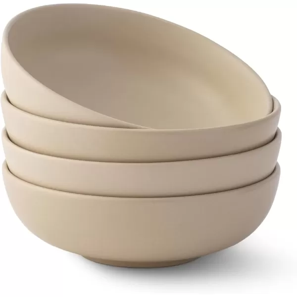 imageJoyJolt Mesa 30oz Stoneware Pasta Bowls Set of 4 Salad Bowls Serving Bowls for Kitchen Oatmeal Soup Dinner Matte Sage Green Dishwasher and Microwave Safe Wide and Shallow Plate BowlsBeige