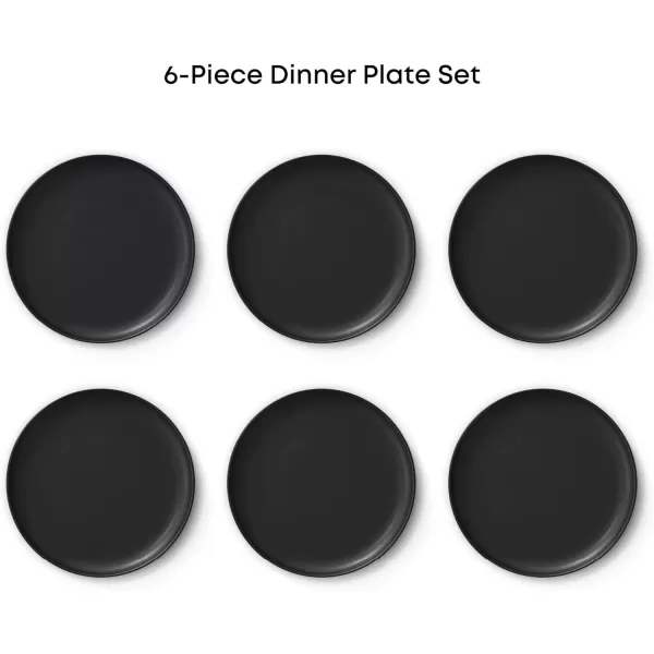imageJoyJolt Mesa Stoneware Dinner Plates Set of 6 105 Dish Set Dishwasher and Microwave Safe Plate Set Modern Rustic Dinnerware Kitchen Serving Dishes  Matte White LinenBlack