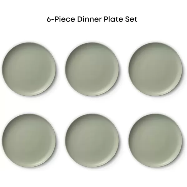 imageJoyJolt Mesa Stoneware Dinner Plates Set of 6 105 Dish Set Dishwasher and Microwave Safe Plate Set Modern Rustic Dinnerware Kitchen Serving Dishes  Matte White LinenGreen