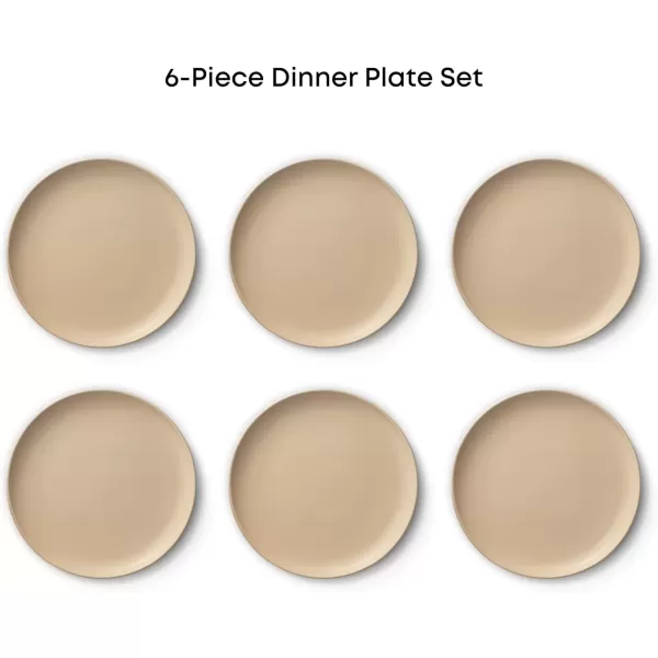 imageJoyJolt Mesa Stoneware Dinner Plates Set of 6 105 Dish Set Dishwasher and Microwave Safe Plate Set Modern Rustic Dinnerware Kitchen Serving Dishes  Matte White LinenBeige