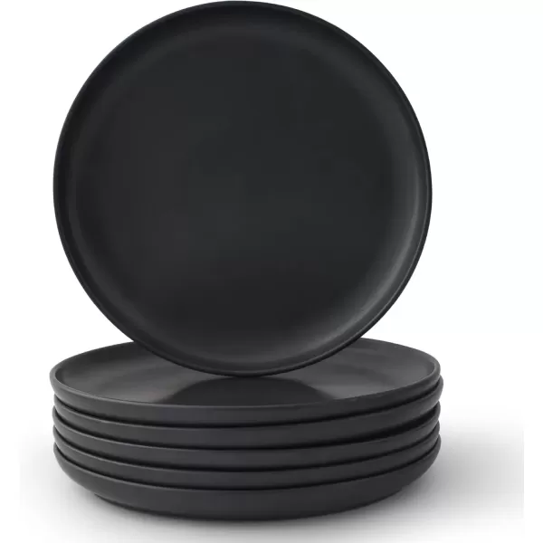 imageJoyJolt Mesa Stoneware Dinner Plates Set of 6 105 Dish Set Dishwasher and Microwave Safe Plate Set Modern Rustic Dinnerware Kitchen Serving Dishes  Matte White LinenBlack