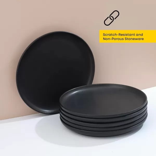 imageJoyJolt Mesa Stoneware Dinner Plates Set of 6 105 Dish Set Dishwasher and Microwave Safe Plate Set Modern Rustic Dinnerware Kitchen Serving Dishes  Matte White LinenBlack