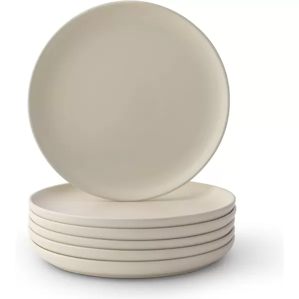 imageJoyJolt Mesa Stoneware Dinner Plates Set of 6 105 Dish Set Dishwasher and Microwave Safe Plate Set Modern Rustic Dinnerware Kitchen Serving Dishes  Matte White LinenLinen