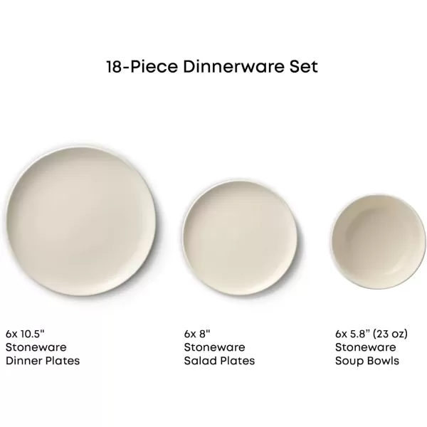 imageJoyJolt Mesa Stoneware Dinnerware Set 18Piece Plates and Bowls Sets Includes Dinner Plates Salad Plates and Cereal and Soup Bowls Modern Farmhouse Matte Black Dish Set for 6Linen