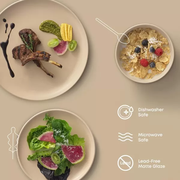 imageJoyJolt Mesa Stoneware Dinnerware Set 18Piece Plates and Bowls Sets Includes Dinner Plates Salad Plates and Cereal and Soup Bowls Modern Farmhouse Matte Black Dish Set for 6Beige