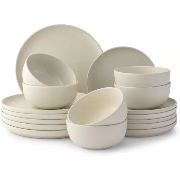 imageJoyJolt Mesa Stoneware Dinnerware Set 18Piece Plates and Bowls Sets Includes Dinner Plates Salad Plates and Cereal and Soup Bowls Modern Farmhouse Matte Black Dish Set for 6Linen