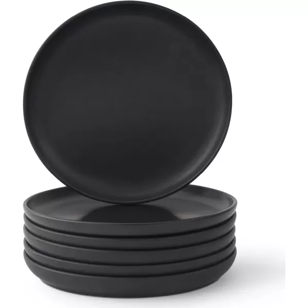 imageJoyJolt Mesa Stoneware Salad Plates 8quot Round Lunch Plates Dishwasher and Microwave Safe Plate Set of 6 Modern Rustic Dinnerware Appetizer Dessert Dinner Sides Kitchen Dishes  Matte White LinenBlack