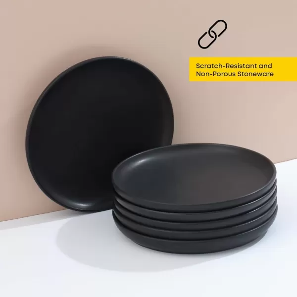imageJoyJolt Mesa Stoneware Salad Plates 8quot Round Lunch Plates Dishwasher and Microwave Safe Plate Set of 6 Modern Rustic Dinnerware Appetizer Dessert Dinner Sides Kitchen Dishes  Matte White LinenBlack